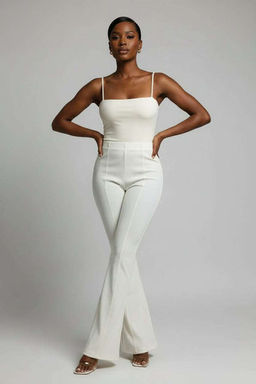 Flared Leg Slit Trouser Ivory Nawao.com