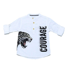 Flock Lepord Print White Long Sleeve Shirt Nawao.com