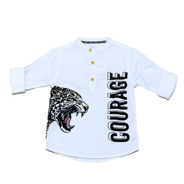 Flock Lepord Print White Long Sleeve Shirt Nawao.com