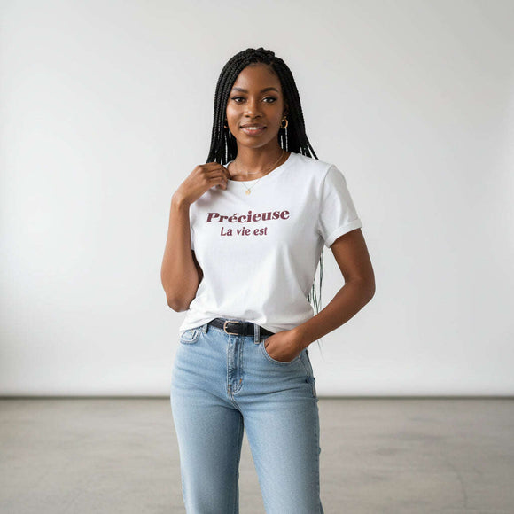 Flock Printed Tee Ivory Nawao.com