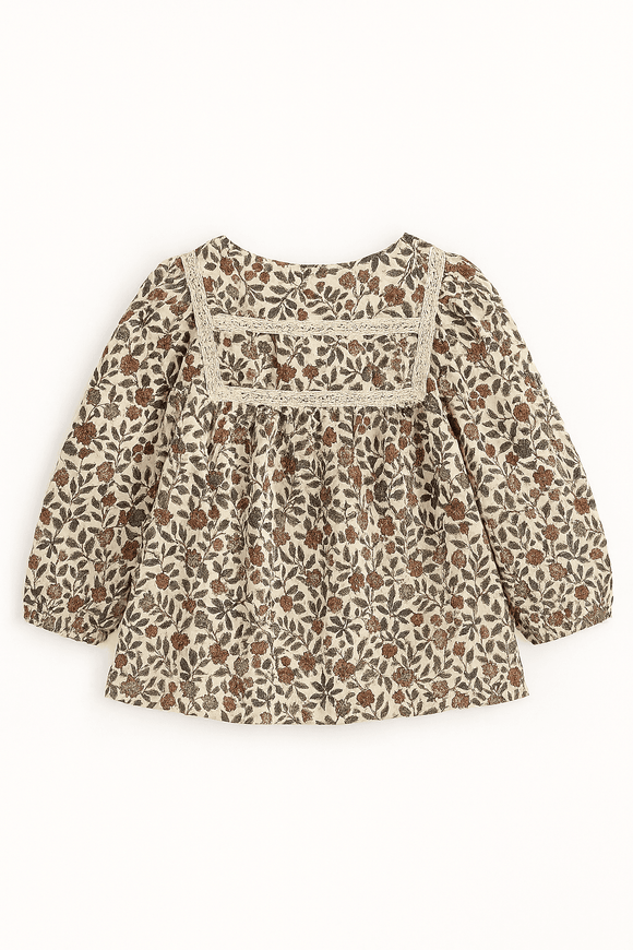 Floral Blouse With Lace At Neck Assorted Nawao.com