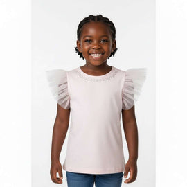 Flutter Sleeve Embellished Tee Pale Pink Nawao.com