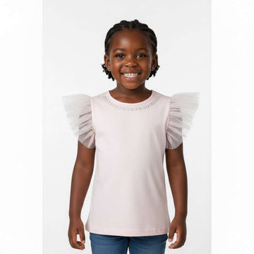 Flutter Sleeve Embellished Tee Pale Pink Nawao.com
