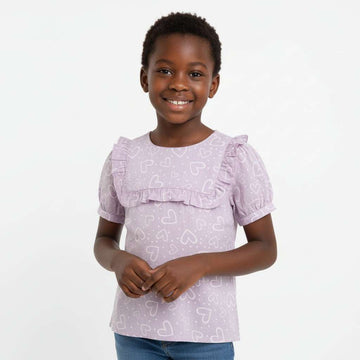 Frills Aop Heart  Dobby Blouse Lilac Nawao.com