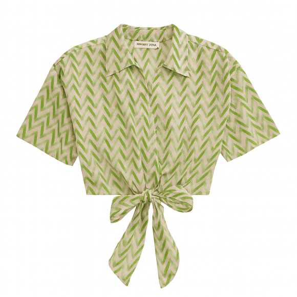 Front Tie Printed Blouse Nawao.com