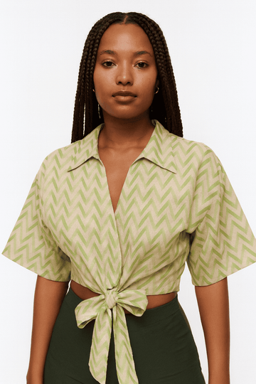 Front Tie Printed Blouse Nawao.com