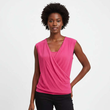 Fuschia Wrap Detailed Drop Shoulder Blouse  Fuchsia Nawao.com
