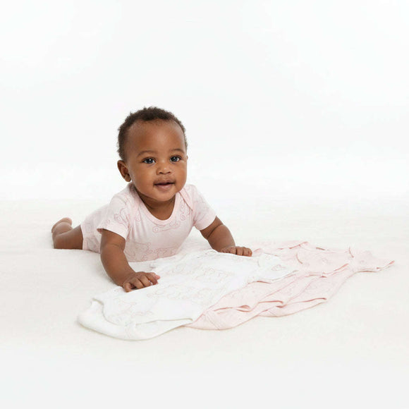 Girl Pink 5 Pack Short Sleeve Interlock Fabric Bodysuits Ecru Nawao.com