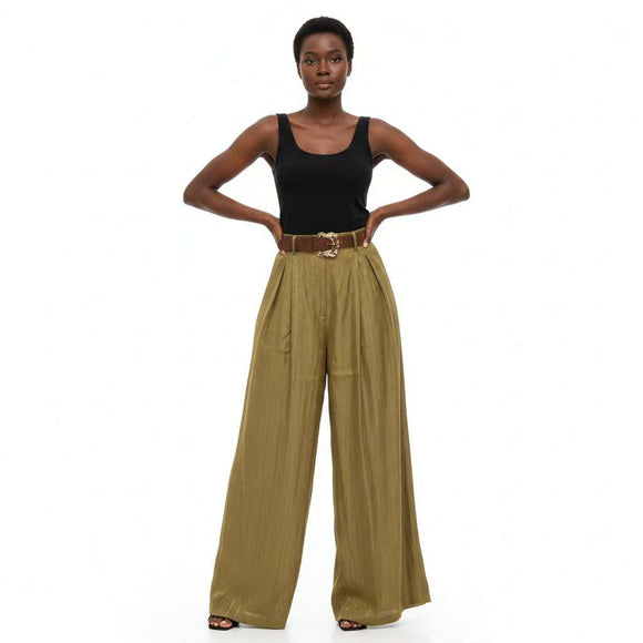 Gold Pu Belt Flare Trouser Gold Nawao.com