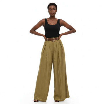 Gold Pu Belt Flare Trouser Gold Nawao.com
