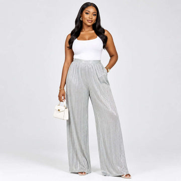Gold Shimmer Foil Coated Wideleg Pant Gold Nawao.com