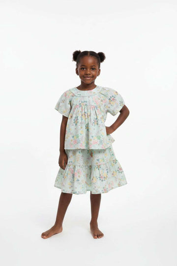 Green Allover Print Blouse And Skirt Set Green Nawao.com