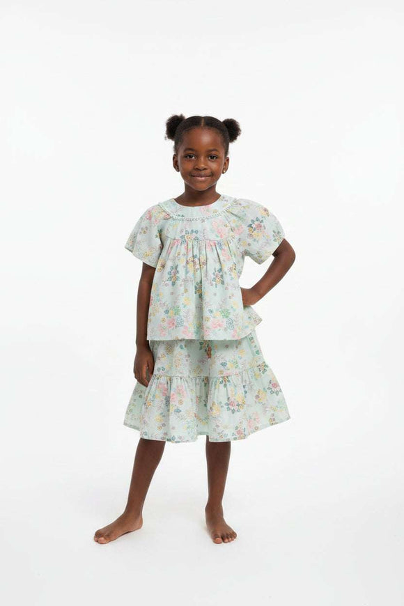 Green Allover Print Blouse And Skirt Set Green Nawao.com