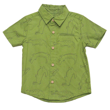 Green Aop Croc Short Sleeve Shirt Nawao.com