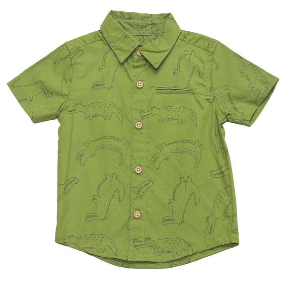 Green Aop Croc Short Sleeve Shirt Nawao.com