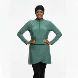 Green Black Front Zip Open Burkini Set Green Uk8 Nawao.com