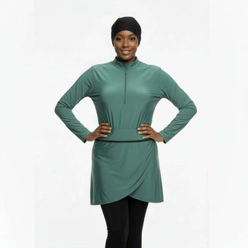 Green Black Front Zip Open Burkini Set Green Uk8 Nawao.com