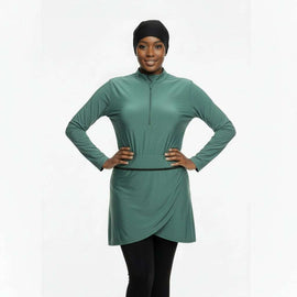 Green Black Front Zip Open Burkini Set Green Uk8 Nawao.com