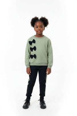 Green Bow Detailed Sweatshirt   Aop Track Pants Active Jogsuits Green Nawao.com