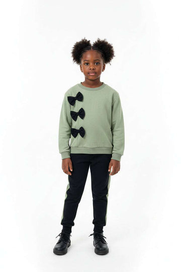Green Bow Detailed Sweatshirt   Aop Track Pants Active Jogsuits Green Nawao.com