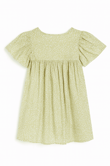 Green Floral Aop Frill Sleeve Woven Dress Green Nawao.com