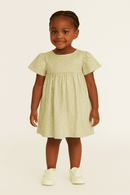 Green Floral Aop Frill Sleeve Woven Dress Green Nawao.com