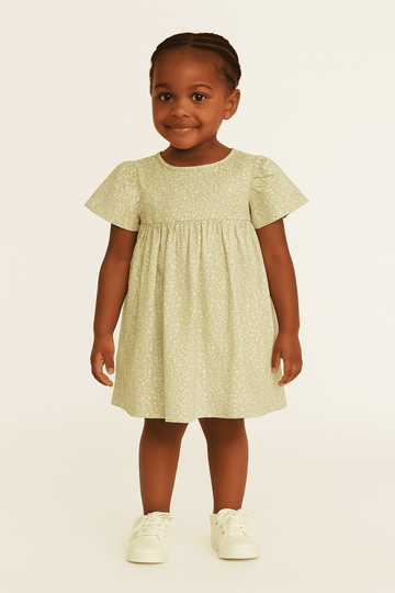 Green Floral Aop Frill Sleeve Woven Dress Green Nawao.com