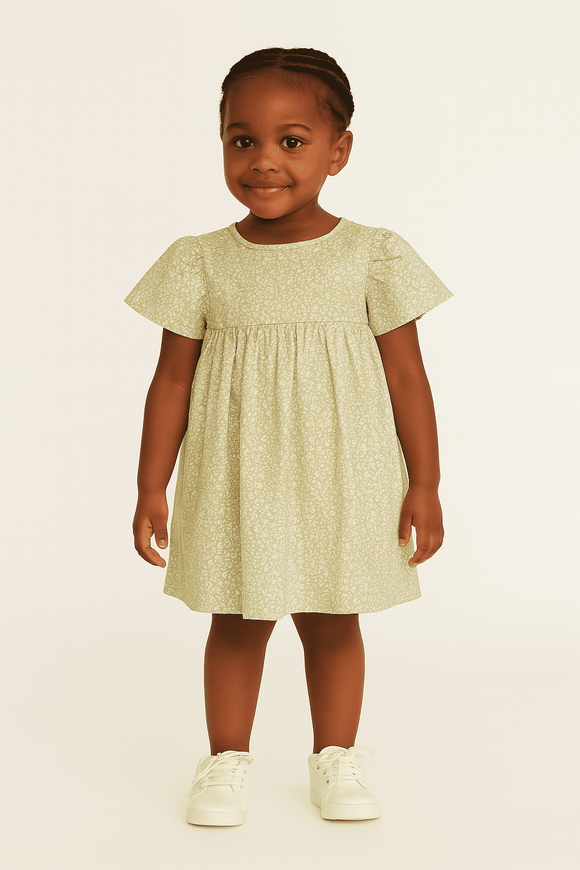 Green Floral Aop Frill Sleeve Woven Dress Green Nawao.com