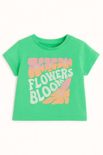 Green Flowers Bloom Placement Print With Sequins Boxy H S T Shirt Green Nawao.com