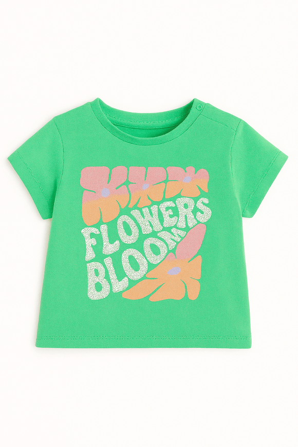 Green Flowers Bloom Placement Print With Sequins Boxy H S T Shirt Green Nawao.com