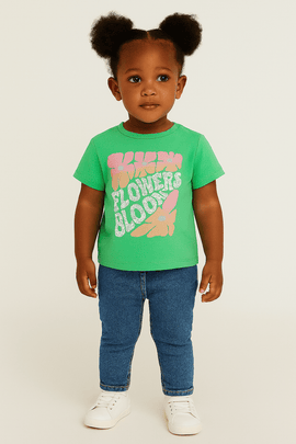 Green Flowers Bloom Placement Print With Sequins Boxy H S T Shirt Green Nawao.com