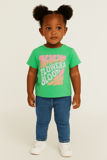 Green Flowers Bloom Placement Print With Sequins Boxy H S T Shirt Green Nawao.com
