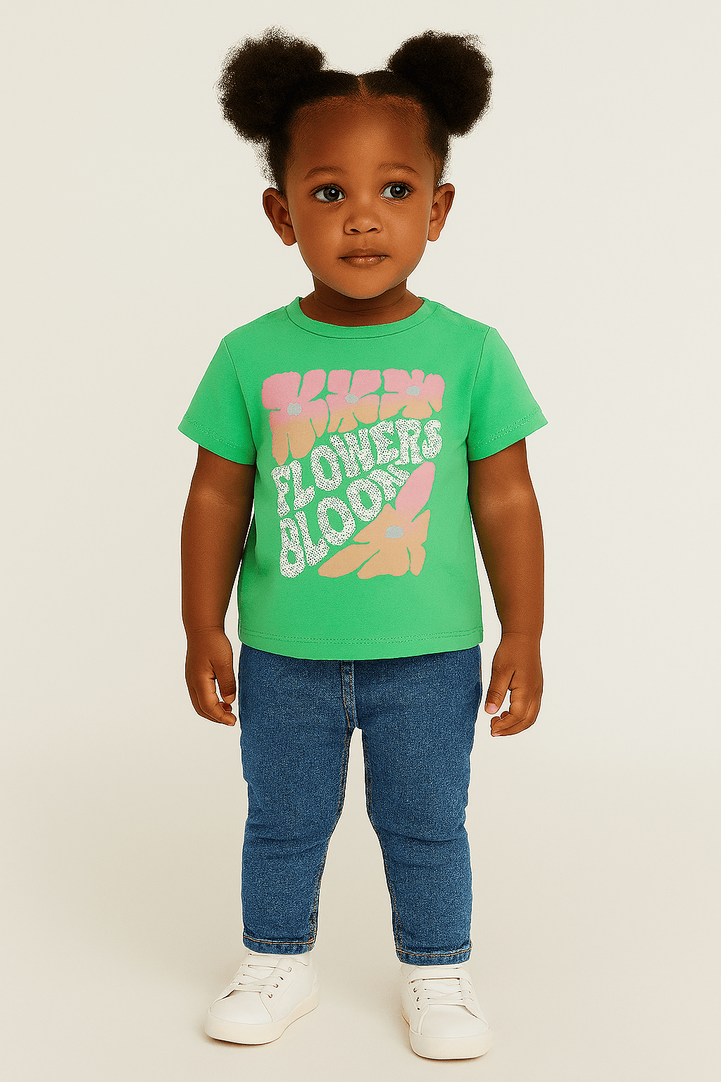 Green Flowers Bloom Placement Print With Sequins Boxy H S T Shirt Green Nawao.com