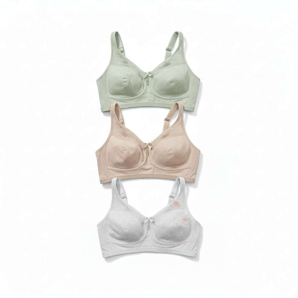 Green Grey Nude 3 Pack Non Padded Bras Nawao.com