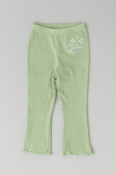 Green Heart Embroidery Rib Rib Leggings Green Nawao.com