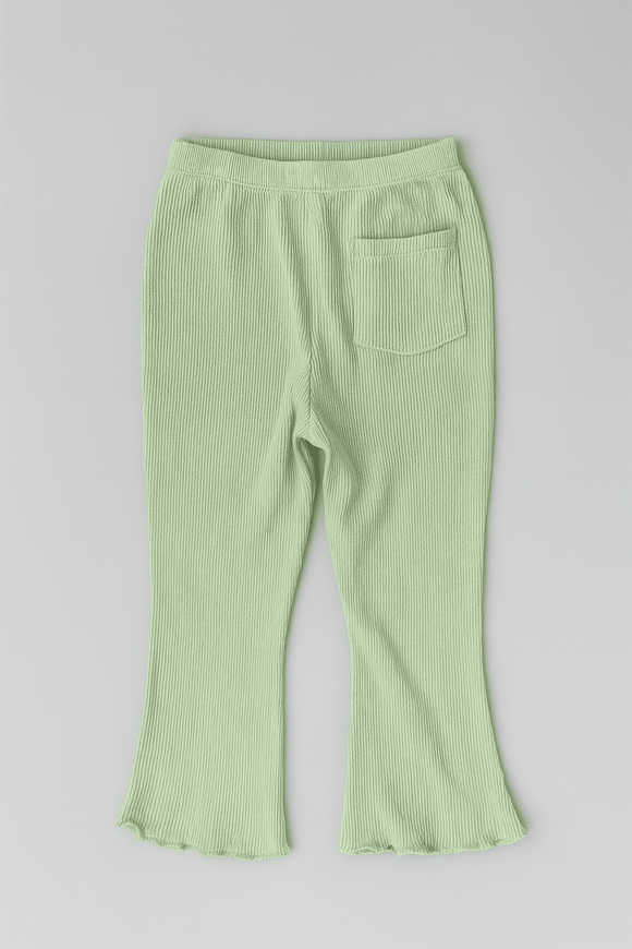 Green Heart Embroidery Rib Rib Leggings Green Nawao.com