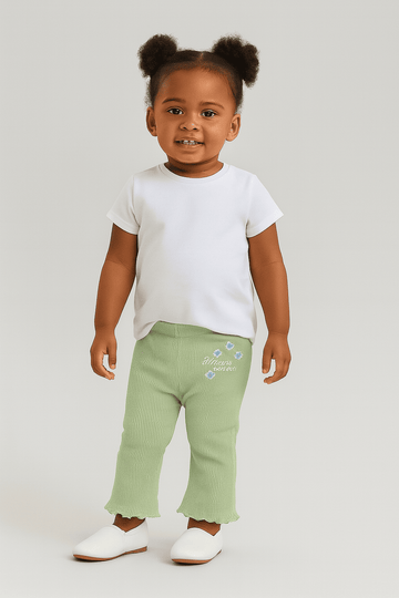 Green Heart Embroidery Rib Rib Leggings Green Nawao.com