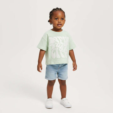 Green New York Placement Print Boxy T  Shirt Green Nawao.com