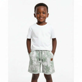 Green Palm Tree All Over Jacquard Shorts Green Nawao.com