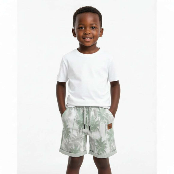 Green Palm Tree All Over Jacquard Shorts Green Nawao.com