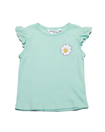 Green Printed Schifly Frill Sleeves T Shirts Nawao.com