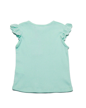 Green Printed Schifly Frill Sleeves T Shirts Nawao.com