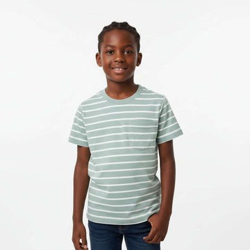 Green Stripe Short Sleeve T Shirt Green Nawao.com