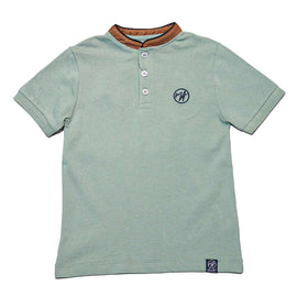 Green Suede Collar Polo With Embrodiery Nawao.com