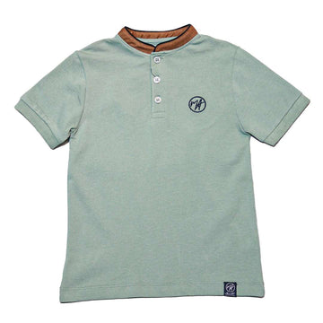 Green Suede Collar Polo With Embrodiery Nawao.com