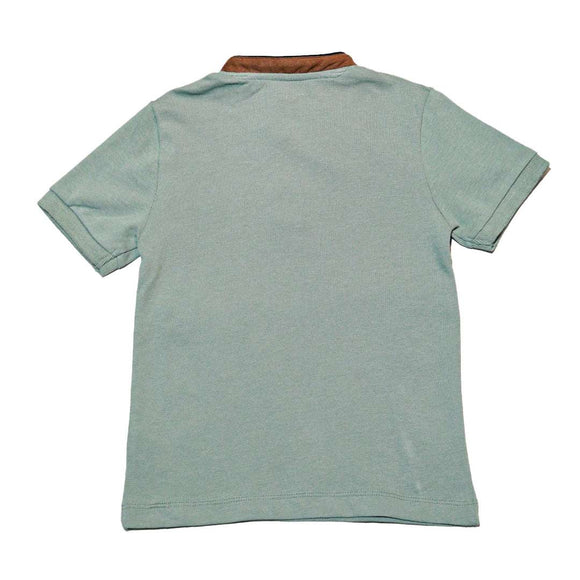 Green Suede Collar Polo With Embrodiery Nawao.com