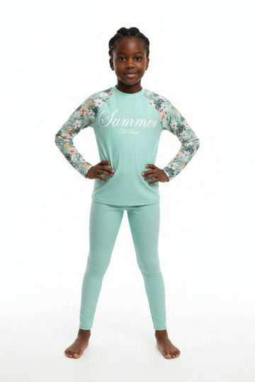 Green Tropical Print Shorts Sets With Leggings Assorted Nawao.com