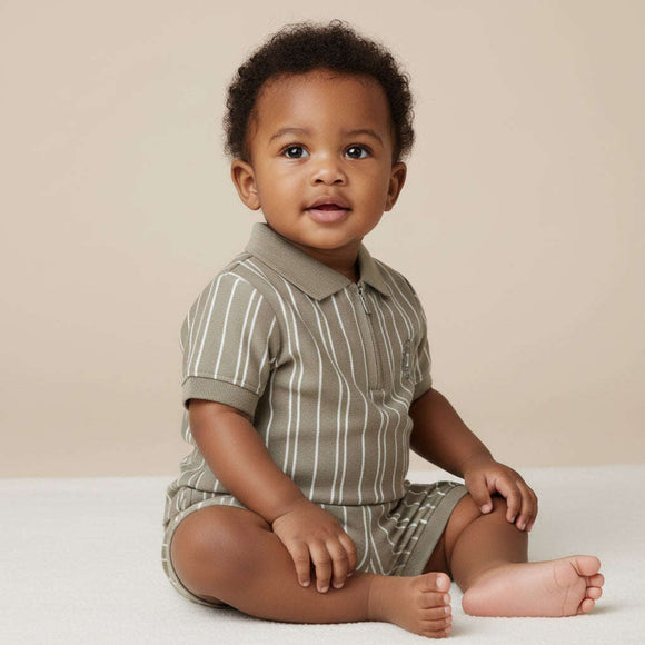 Green Yarn Dyed Interlock Stripe Polo And Short Set Green 6 12 Months Nawao.com