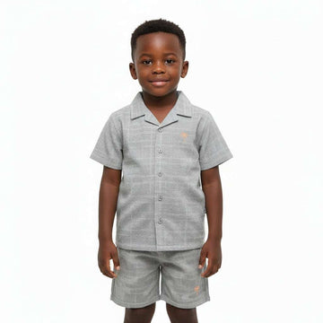 Grey Check Jacquard Shirt And Shorts Set Mid Grey Nawao.com