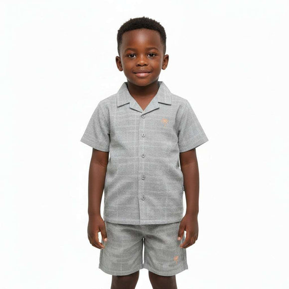 Grey Check Jacquard Shirt And Shorts Set Mid Grey Nawao.com